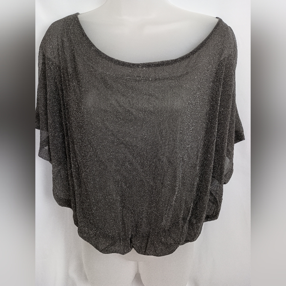 RUE21 Whimsigoth Vamp Shimmering Gray Formal Flowy Sheer Blouse (#1,015)